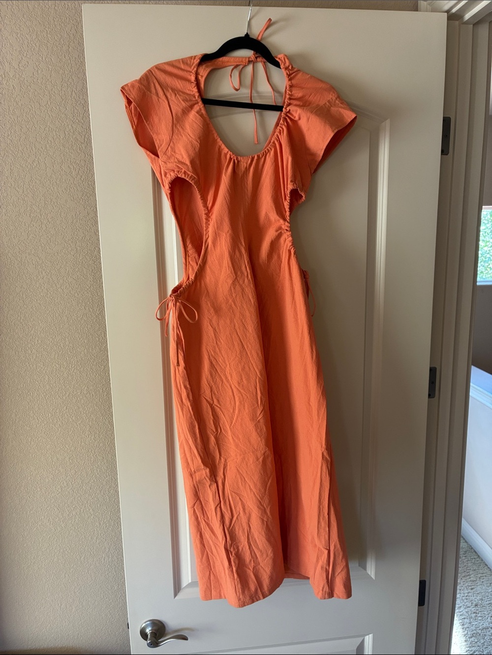 100% Cotton Orange Cutout Maxi Dress with Tie Details